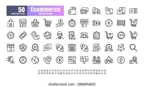 64x64 Pixel Perfect of Ecommerce Online Shopping Delivery. Thin Line Outline Editable Stroke Icons Vector. for Website, Application, Printing, Document, Poster Design, etc.