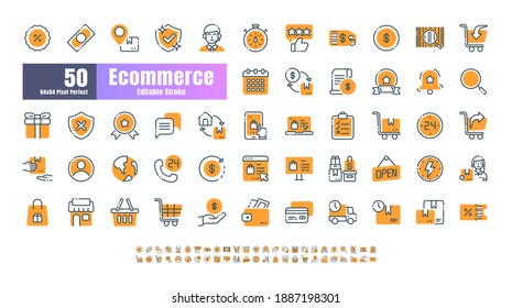 64x64 Pixel Perfect of Ecommerce Online Shopping Delivery. Filled Color Thin Line Outline Editable Stroke Icons Vector. for Website, Application, Printing, Document, Poster Design, etc.