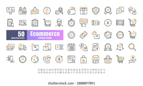 64x64 Pixel Perfect of Ecommerce Online Shopping Delivery. Bicolor Thin Line Outline Editable Stroke Icons Vector. for Website, Application, Printing, Document, Poster Design, etc.