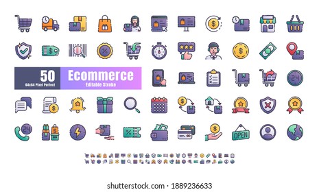 64x64 Pixel Perfect of Ecommerce Online Shopping Delivery. Filled Gradient Color Thin Line Outline Editable Stroke Icons Vector. for Website, Application, Printing, Document, Poster Design, etc.