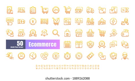 64x64 Pixel Perfect of Ecommerce Online Shopping Delivery. Gradient Thin Line Outline Icons Vector. for Website, Application, Printing, Document, Poster Design, etc.