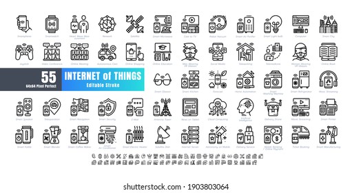 64x64 Pixel Perfect. Internet of Things (IOT). Line Outline and flat Icons Vector. for Website, Application, Printing, Document, Poster Design, etc. Editable Stroke