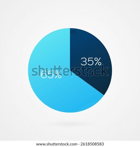 65 35 percent circle pie chart. Isolated symbol. Vector gradient element. Infographic sign. Illustration, icon for business, finance, report, web design, downloading, presentation