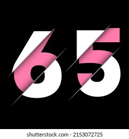 65 6 5 Diseño de logotipo numérico con corte creativo y fondo de círculo negro. Diseño de logotipo creativo.