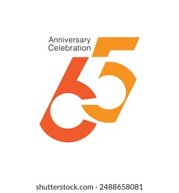 65, 65th Anniversary Logo, Red Color, Vector Template Design element for a birthday, invitation, wedding, jubilee, and greeting card illustration.