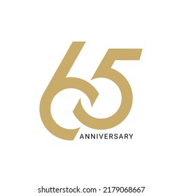 65, 65th Year Anniversary Logo, Golden Color, Vector Template Design element for birthday, invitation, wedding, jubilee and greeting card illustration.