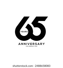 65, 65th Year Anniversary Logo, Golden Color, Vector Template Design element for birthday, invitation, wedding, jubilee and greeting card illustration.