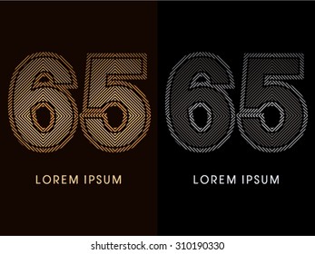65 ,abstract luxury font, Designed using gold and black line square, geometric shape, graphic vector.