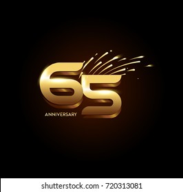 65 Anniversary gold fireworks and shiny elements on dark background