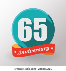 65 Anos   rótulo com faixa. Design plano.