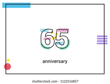 65 Anniversary simple black line with memphis ornaments isolated on white background