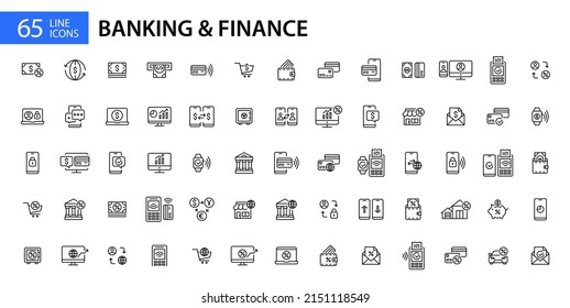 65 banking and finance pixel perfect editable stroke line art icons