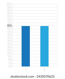 65% bars graph. Vetor finance, percentage and business concept. Column design with two sections blue