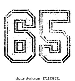 65 Classic Vintage Sport Jersey / Uniform numbers in black with a black outside contour line number on white background for American football, Baseball and Basketball