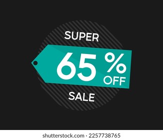 65% coupon discount. Vector price reduction with sixty-five percent off.