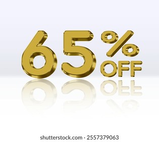 65% discount. golden 3d number. Special sale offer with 65% discount. Sale discount offer..