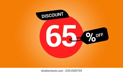 65%, ilustración de vector de etiqueta de descuento, banner de venta para promocional, elemento de diseño de etiqueta de oferta especial, sesenta y cinco, signo de precio de oferta de venta, diseño vectorial