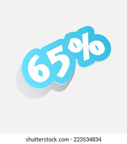 65% discount price tag sixty-five percent blue stickers with shadow 3d label. vector illustration