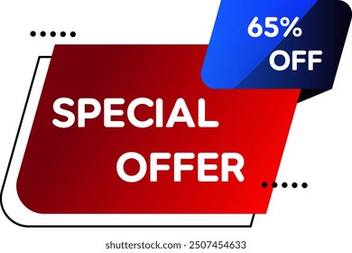 65% discount. Super sale and special offer. 65 percent off. Vector illustration. red and black color.