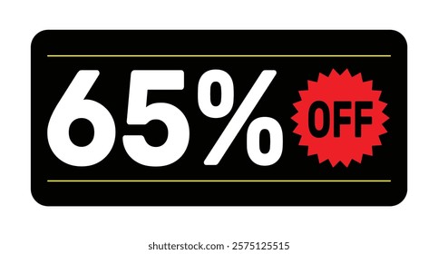 65% discount tag. icon vector Black, white and rad rectangular shape