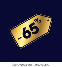 65 % Golden Discount Tag Icon Vector Template