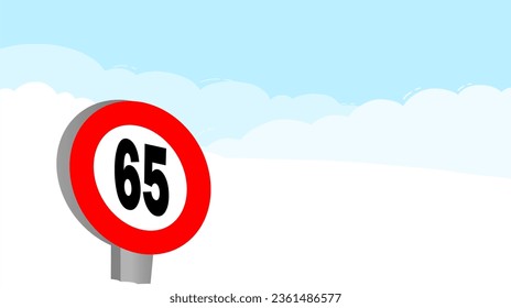 65 kmh Speed Limit  target sign label vector art illustration with blue sky ann white cloud background