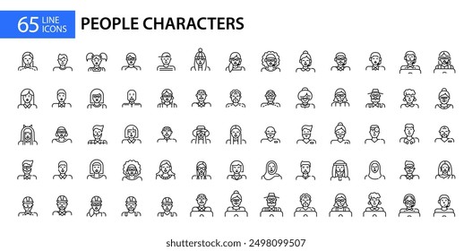 65 line art people character and user avatar icons. Pixel perfect, editable stroke