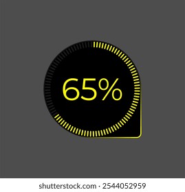 65% de carga. Vetor de Diagrama Ui. Ícone de andamento do download. Interface de diagrama de círculo. Sessenta e cinco por cento baixando.