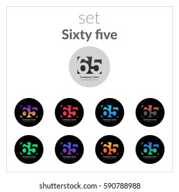 65 logo icon flat and vector set design template. Monogram six and five. Logotype sixty-five with colorful gradient color. Concept element for card banner