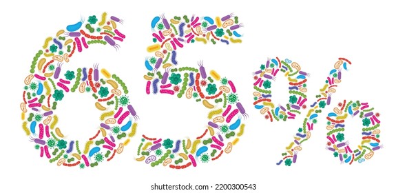 65% made of Bacteria isolated on white background, bacteria font. Vector illustration.