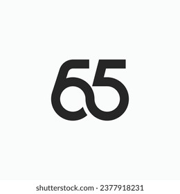 65 minimales Logo-Design. fünfundsechzig verlinkte Linie, modernes Zeichen, Vektorsymbol