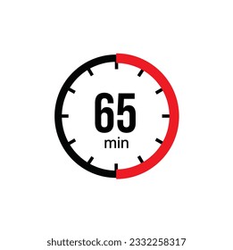The 65 minutes, stopwatch vector icon. Stopwatch icon in flat style on a white background. Vector stock illustration.