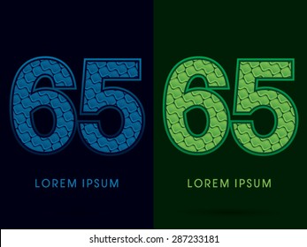 65 Number, Abstract Font, Text, Typography, concept luxury natural blue and green, pattern, graphic vector