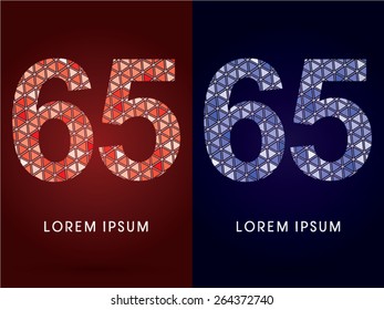 65 ,Number, Colorful font, concept mosaic pattern, graphic, vector.