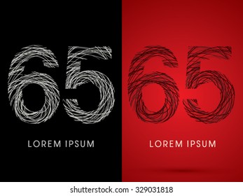 65 Number Font design using confuse line graphic vector.