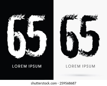 65 ,Number ,grunge brush freestyle font, designed using black and white handwriting line shape, logo, symbol, icon, graphic, vector.
