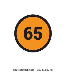 65 Number icon vector Orange Circle with Black design