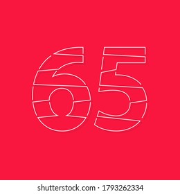 65 números, letra de trazo lineal. Diseño moderno y creativo. Para logotipo, etiqueta de marca, elementos de diseño, identidad corporativa, aplicación y más. Ilustración vectorial aislada