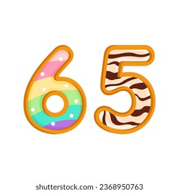 65 number sweet glazed doughnut vector illustration