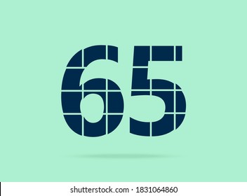 65 Zahlen, Schriftart für Vektordesign.  Aus Messerschnitt. Für Logo, Markenzeichen, Design Elemente, Corporate Identity, Anwendung und mehr. IsolatedEps10 Illustration