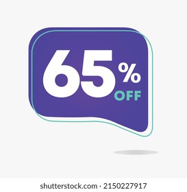65% off for banners, label design template for sales, offers. Vector illustration.