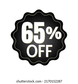 65 % Rabatt bei schwarzem Aufkleber. Online Discount-Vorlage, Vektorgrafik, Mega-Verkauf.