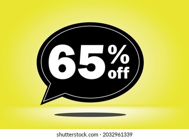 65% de descuento - globo flotante negro y amarillo - con fondo amarillo - banner para ofertas promocionales de descuento y reducción