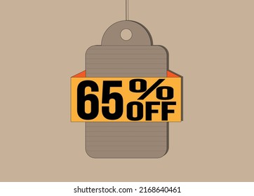 65% off coupon. Label with 65% price reduction for products.