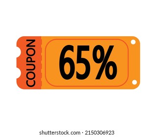 65% Off Coupon Vector. Orange Perforated Coupon Template On White Background For Stores