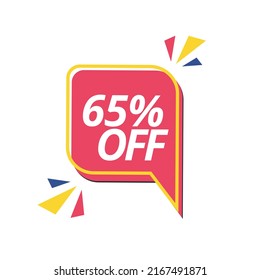 65% off discount banner. Discount offer sign. Vectorized and editable special offer symbol.