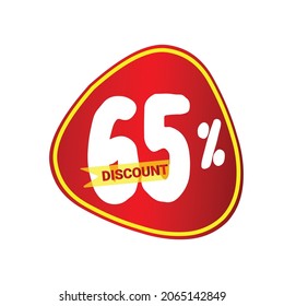 65% off discount banner. Special offer sale tag vector