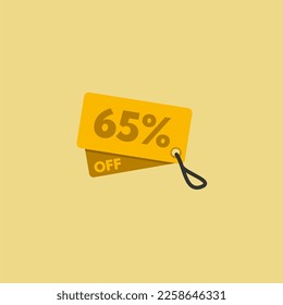 65% de descuento, etiqueta de descuento con arco vectorizado amarillo