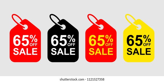65% OFF Discount Sticker. Sale discount icons. Special offer price signs. Sale Red Tag Isolated Vector Illustration.