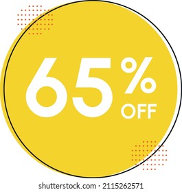 65% off - Discount Tag, with circle and sixty-five percent off. In colors: black, yelow and orange